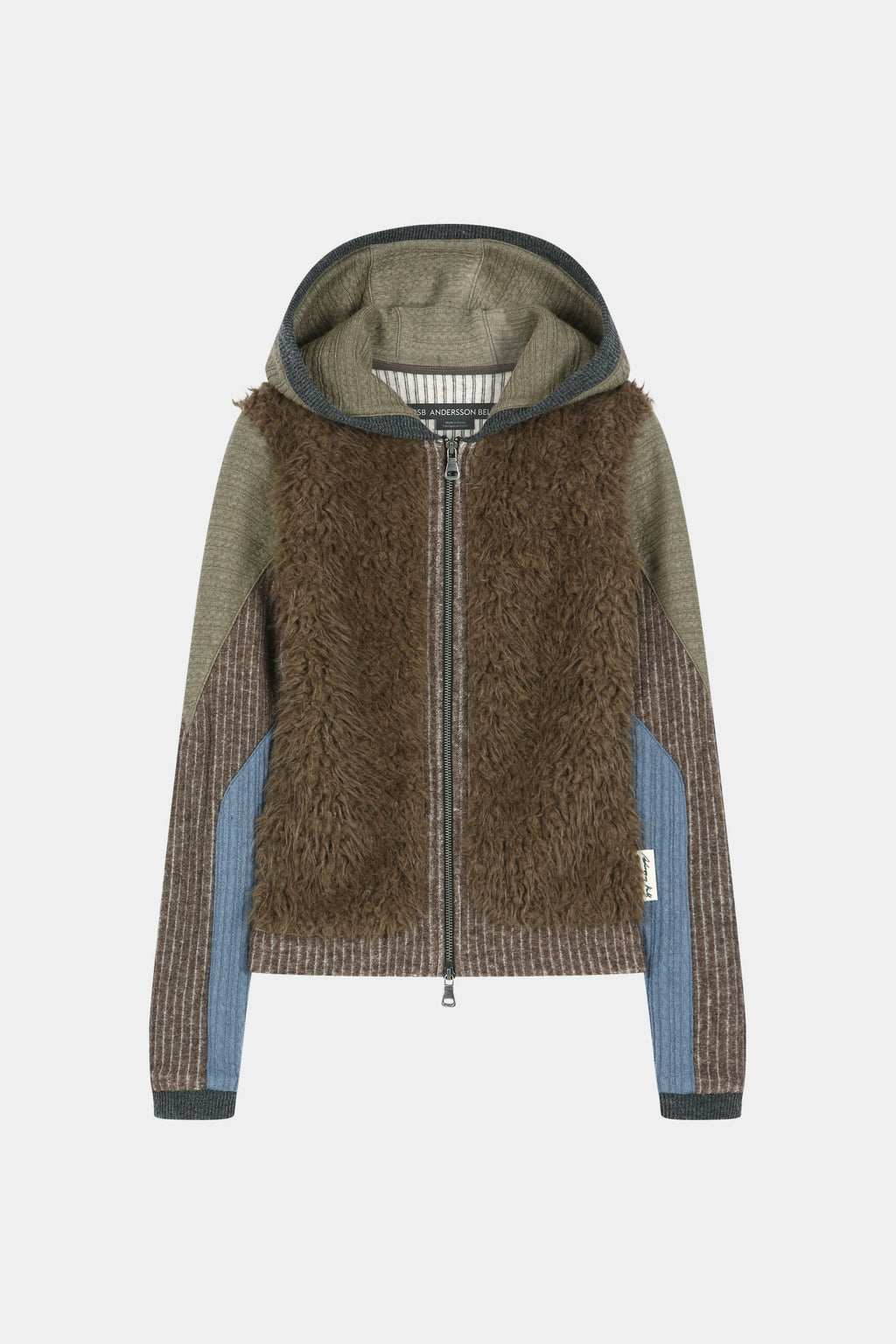 Andersson Bell - Fur Color-Blocked Hooded Zip-Up (Brown/Blue) product image 8 | TRAB K-Fashion Australia