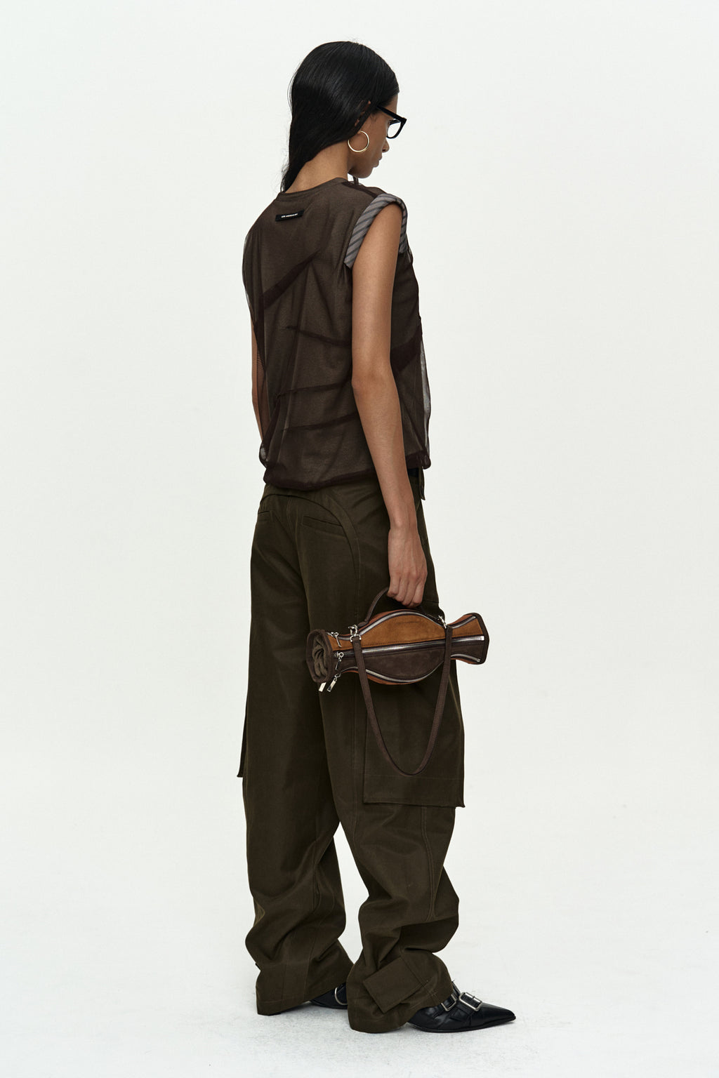Andersson Bell - Layered Mesh Tuck & Dart Top (Brown) product image 4 | TRAB K-Fashion Australia