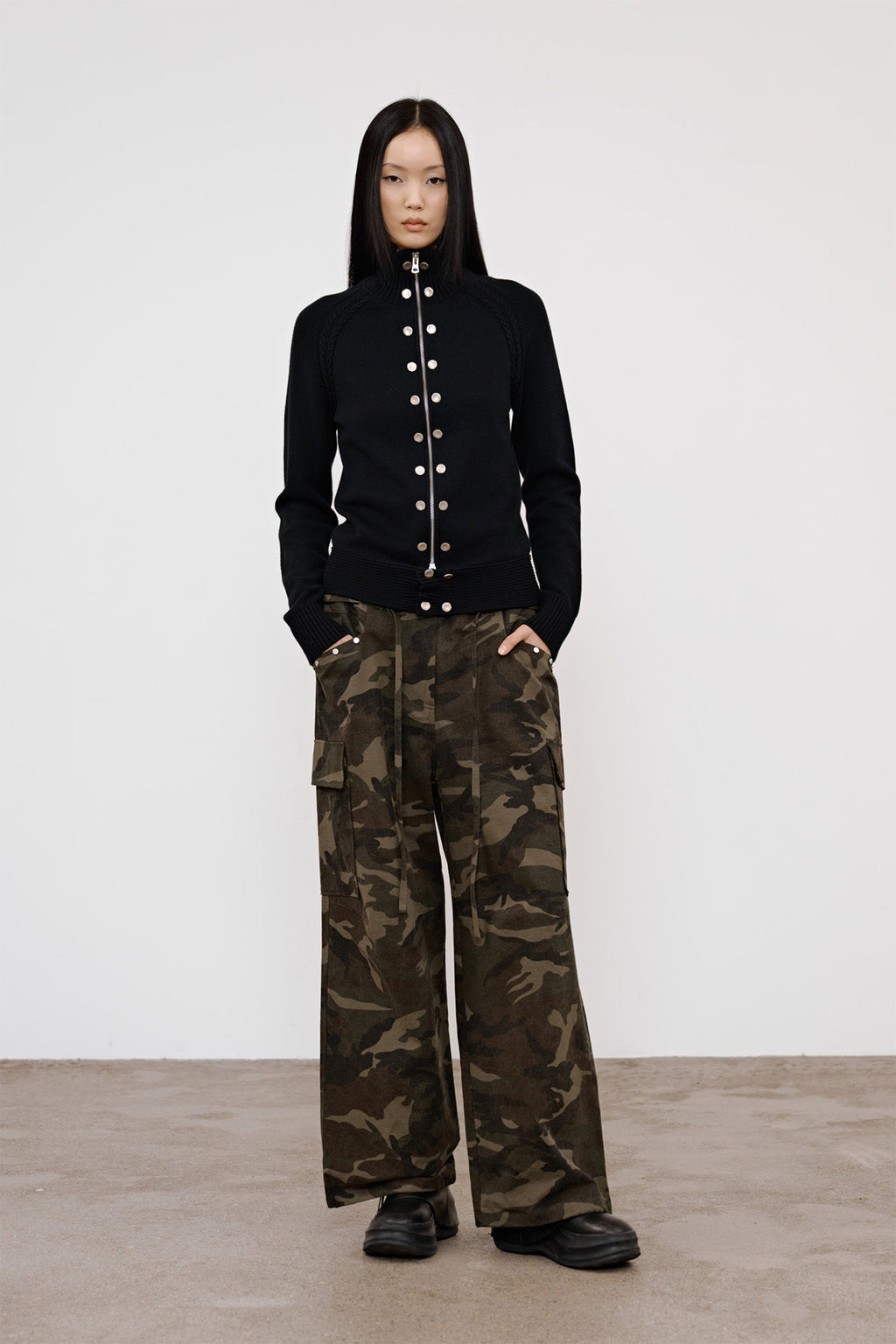 Deinet - High-Neck Stud Knit Outer (Black) product image 4 | TRAB K-Fashion Australia