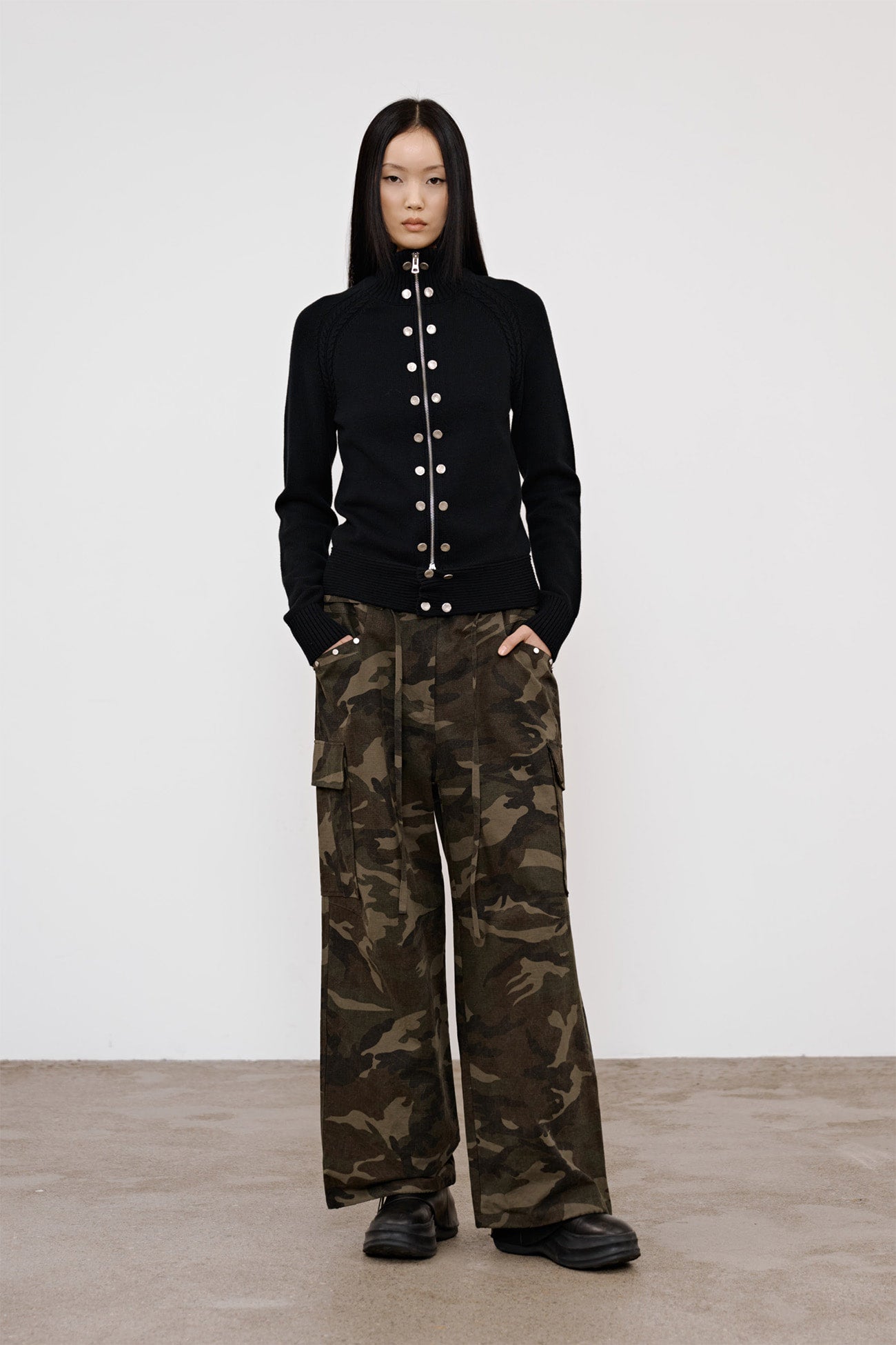 Deinet - High-Neck Stud Knit Outer (Black) product image 4 | TRAB K-Fashion Australia