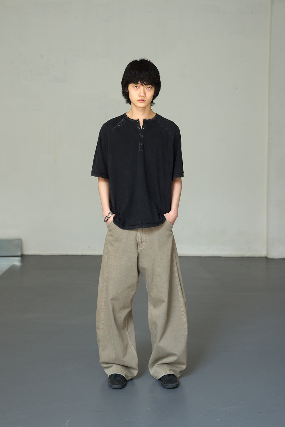 Hatchingroom - Double Henley Neck Tee 1/2 Dusty (Black) product image 7 | TRAB K-Fashion Australia