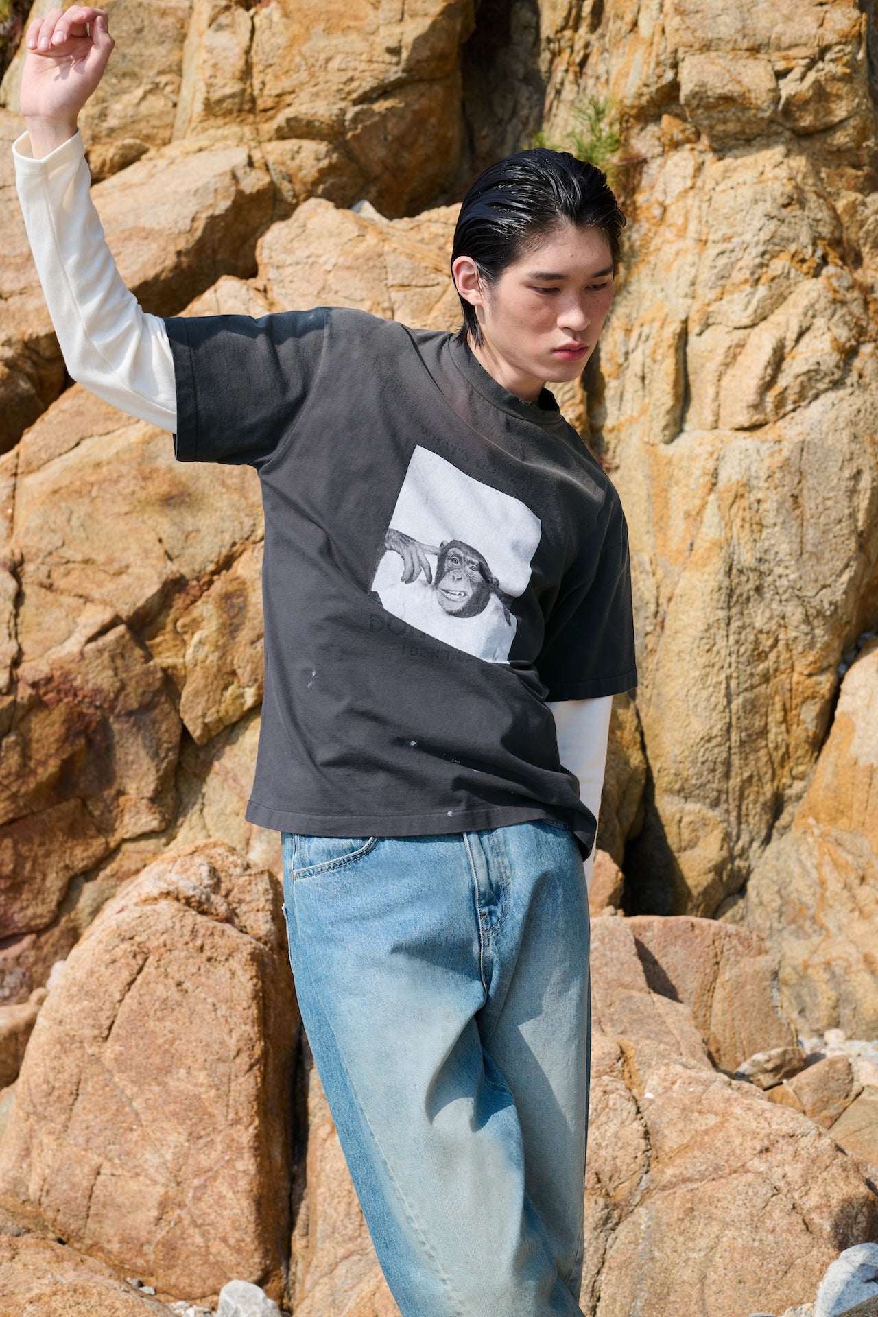 STU - Monkey T-shirt (Charcoal) product image 4 | TRAB K-Fashion Australia