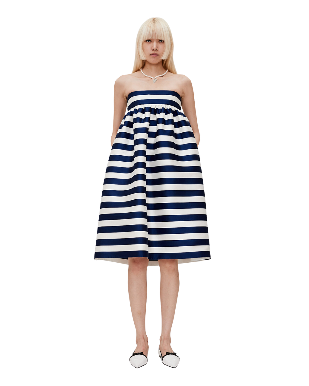 Kimhe Kim - Striped Mikado Silk Midi Dress (Navy) product image 1 | TRAB K-Fashion Australia