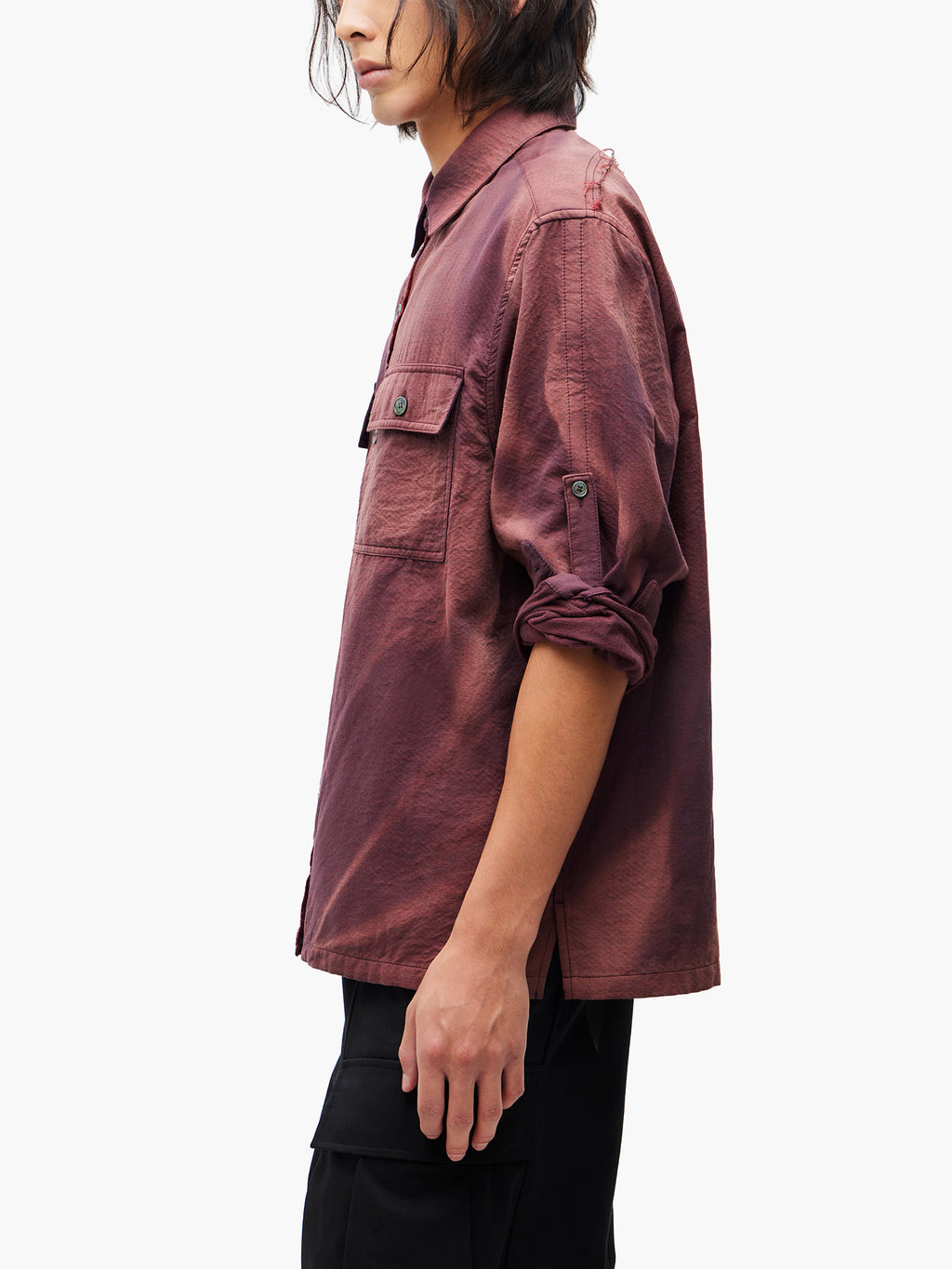 Jiyong Kim - Sun-Bleached Raw-Edge Shirt (Burgundy) product image 8 | TRAB K-Fashion Australia