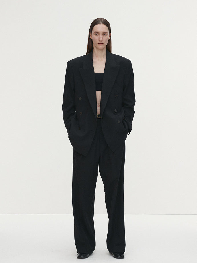 Tonywack - Light Wool Pleated Wide Trousers (Black) product image 1 | TRAB K-Fashion Australia