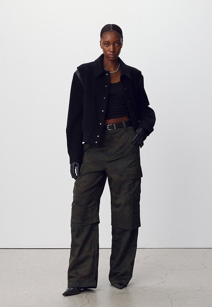 Tonywack - Leather-Trimmed Cropped Bomber Jacket (Black) product image 1 | TRAB K-Fashion Australia