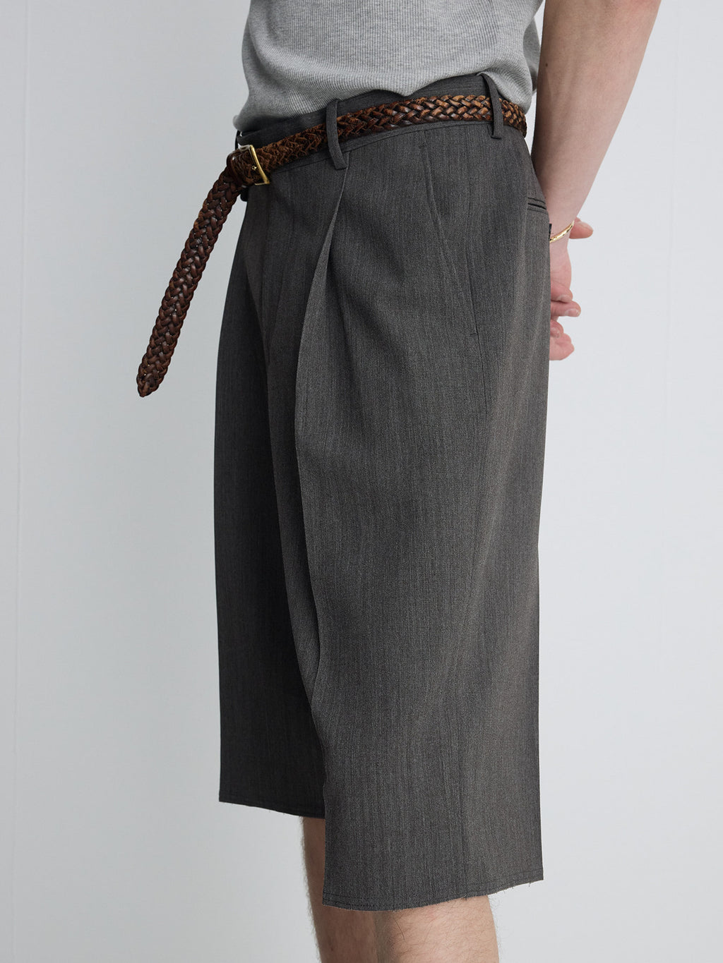 Tonywack - Raw-Cut Wool Pleated Tailored Shorts (Melange Grey) product image 8 | TRAB K-Fashion Australia