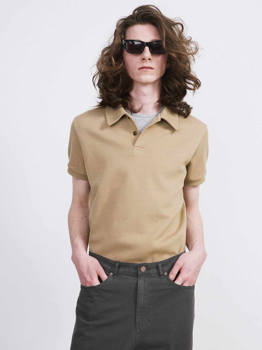 Recto - Slim Fit Pique Top (Khaki Beige) product image 4 | TRAB K-Fashion Australia