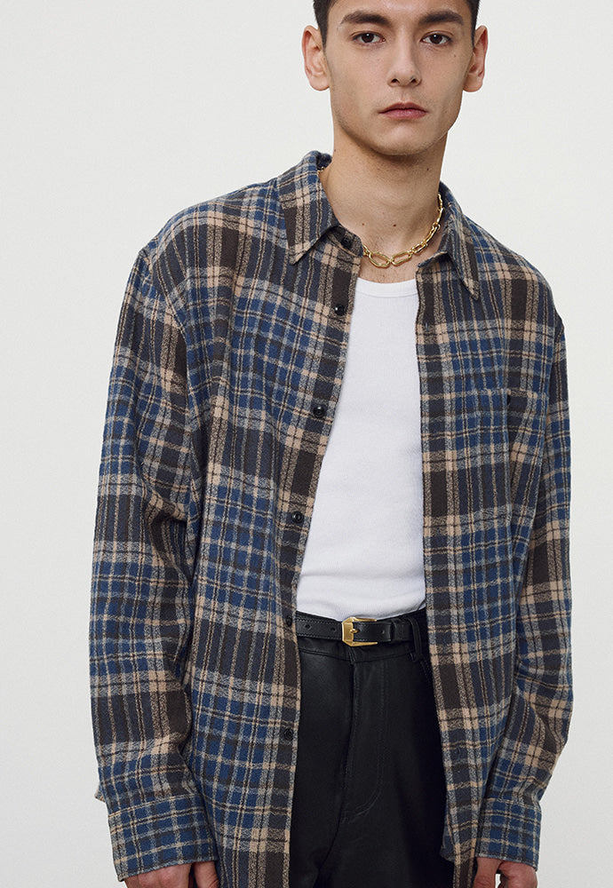Tonywack - Light Wool Single Pocket Check Shirt (Blue) product image 6 | TRAB K-Fashion Australia