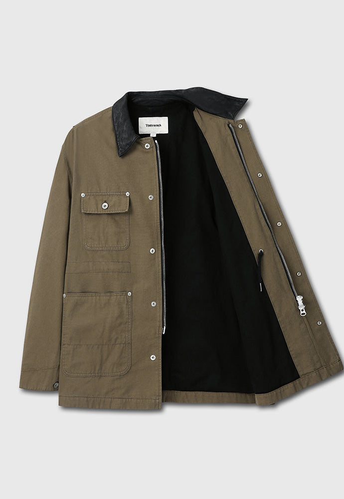 Tonywack - Leather Collar Garment-Washed Utility Jacket (Faded Olive) product image 9 | TRAB K-Fashion Australia