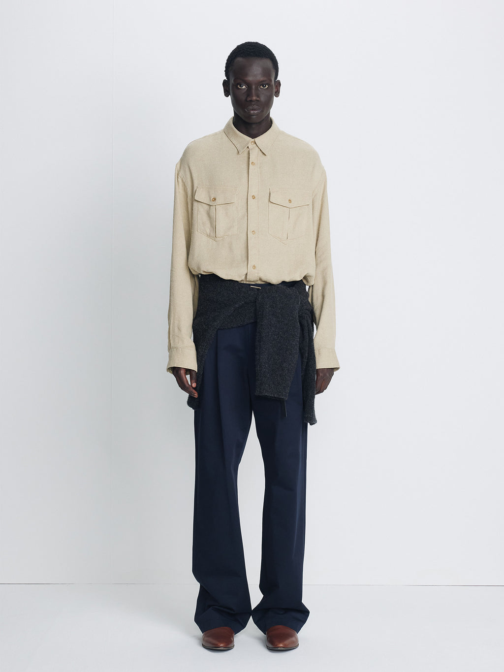 Tonywack - Brushed Silk Linen Utility Shirt (Sand) product image 2 | TRAB K-Fashion Australia