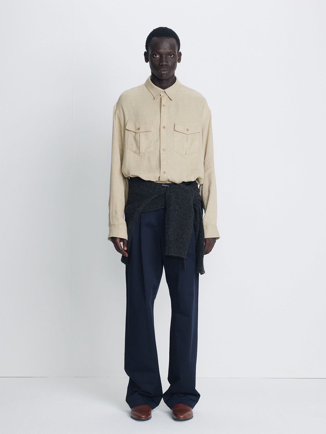 Tonywack - Brushed Silk Linen Utility Shirt (Sand) product image 2 | TRAB K-Fashion Australia