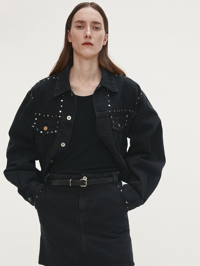 Tonywack - Metal Stud Cropped Denim Trucker (Faded Black) product image 1 | TRAB K-Fashion Australia