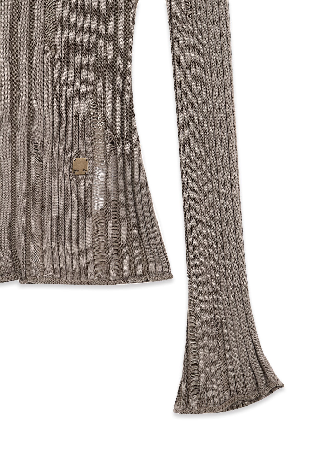 Matin Kim - Logo Point Damage Slim Hoody Cardigan (Khaki Brown) product image 4 | TRAB K-Fashion Australia