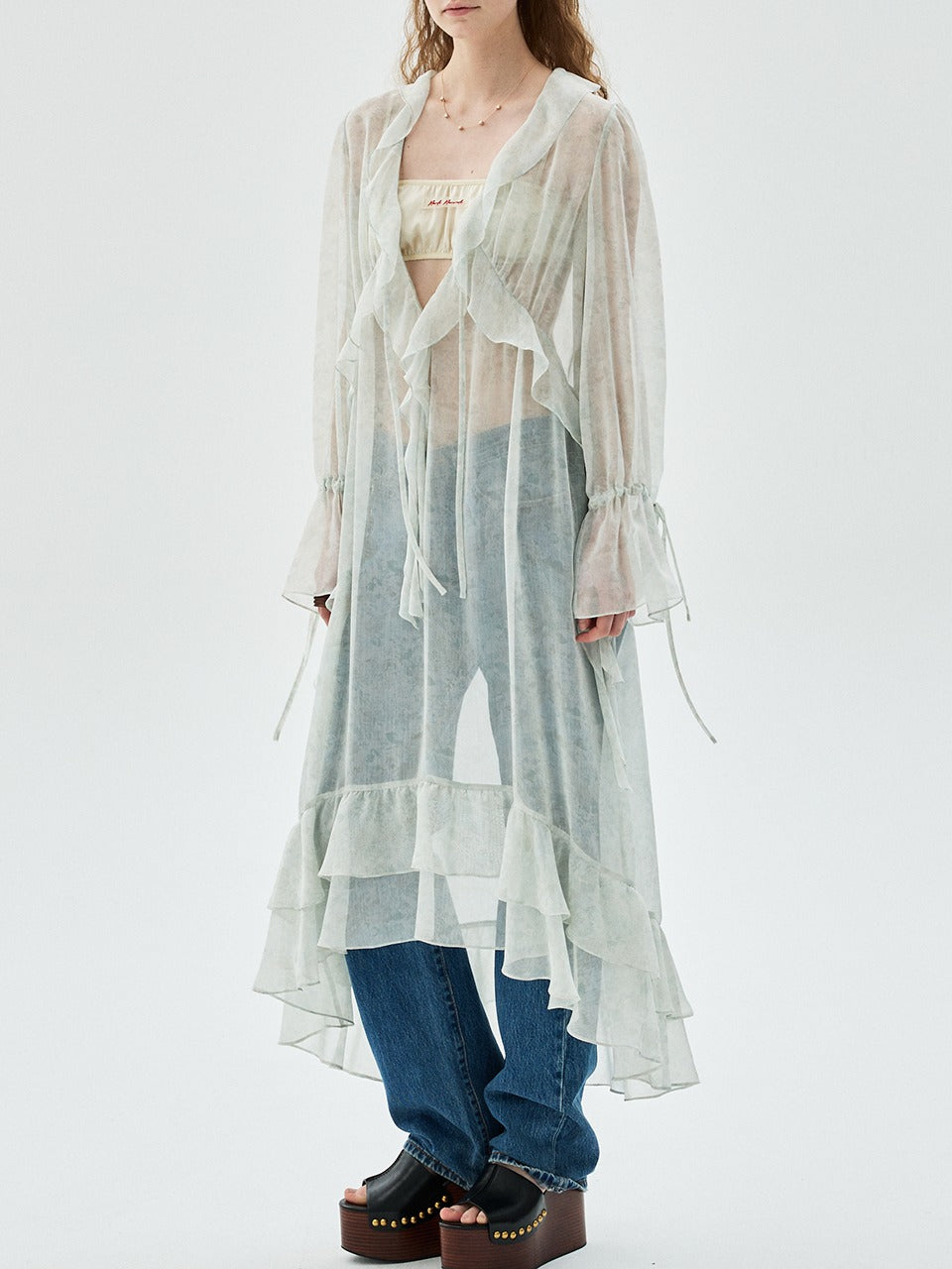 Mardi Mercredi - Chiffon Maxi Dress Fleur Frill (Beige) product image 1 | TRAB K-Fashion Australia