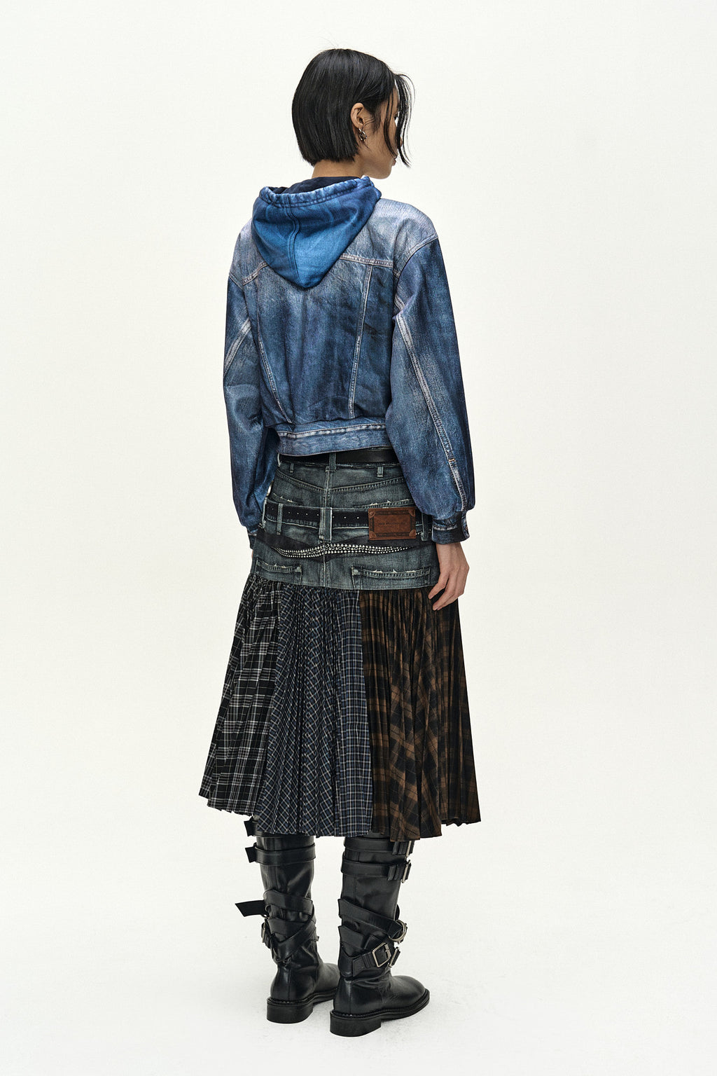 Andersson Bell - Denim Layered Trompe L'oeil Hoodie (blue) (Blue) product image 2 | TRAB K-Fashion Australia