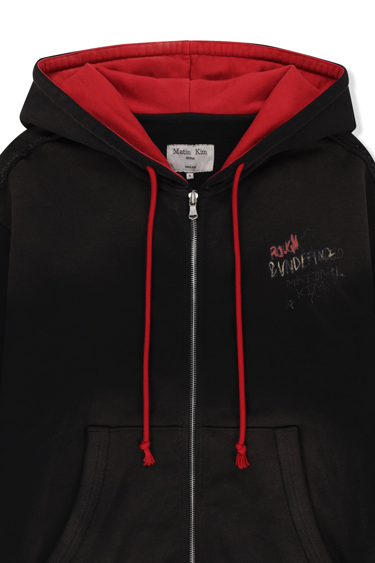Matin Kim - Vintage Washed Color Contrast Hoody Zip Up (Black) product image 3 | TRAB K-Fashion Australia