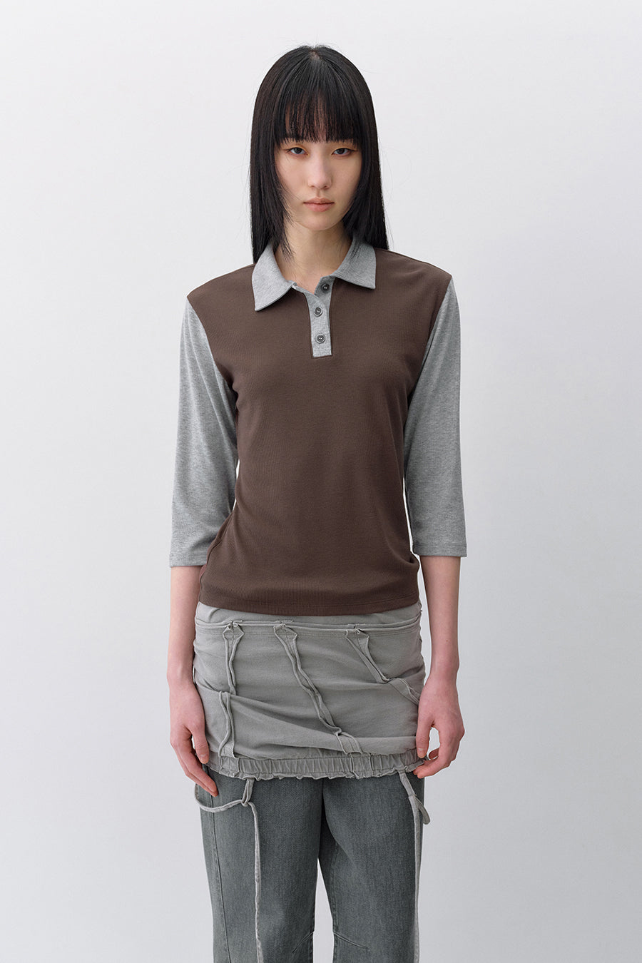 Insilence - Button Collar T-shirt (Brown) product image 1 | TRAB K-Fashion Australia