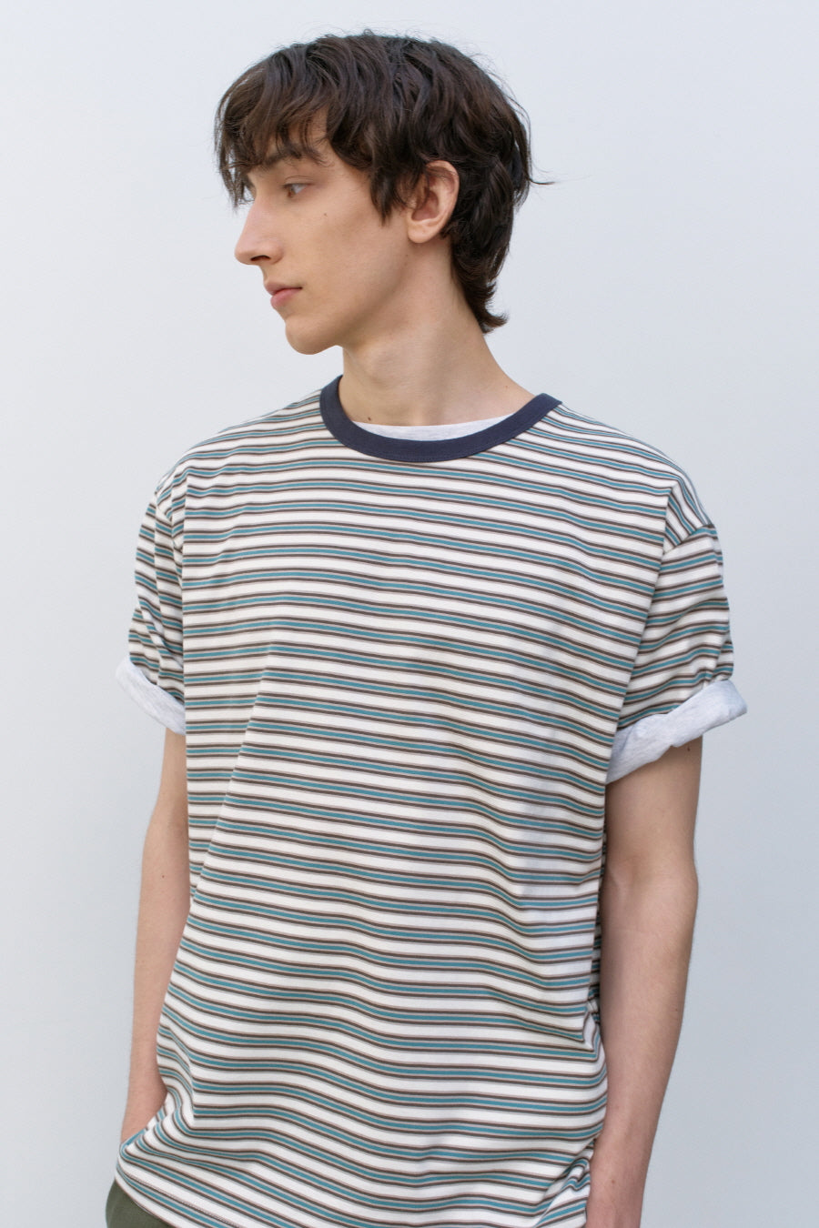 Insilence - Border Stripe T-shirt (Ivory) product image 2 | TRAB K-Fashion Australia