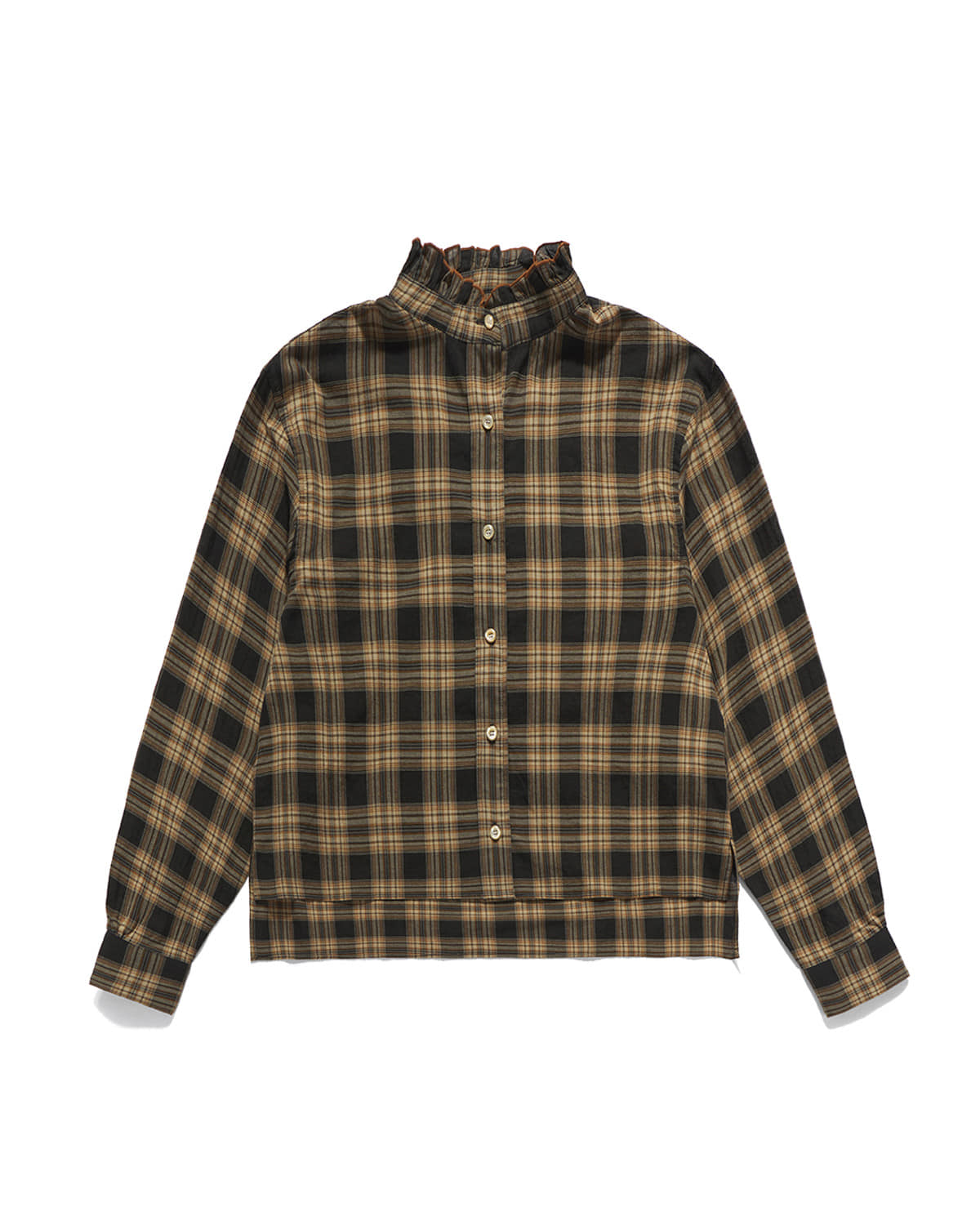 Eastlogue - Ruffle Collar Wide Shirts (Orange & Charcoal Check) product image 3 | TRAB K-Fashion Australia