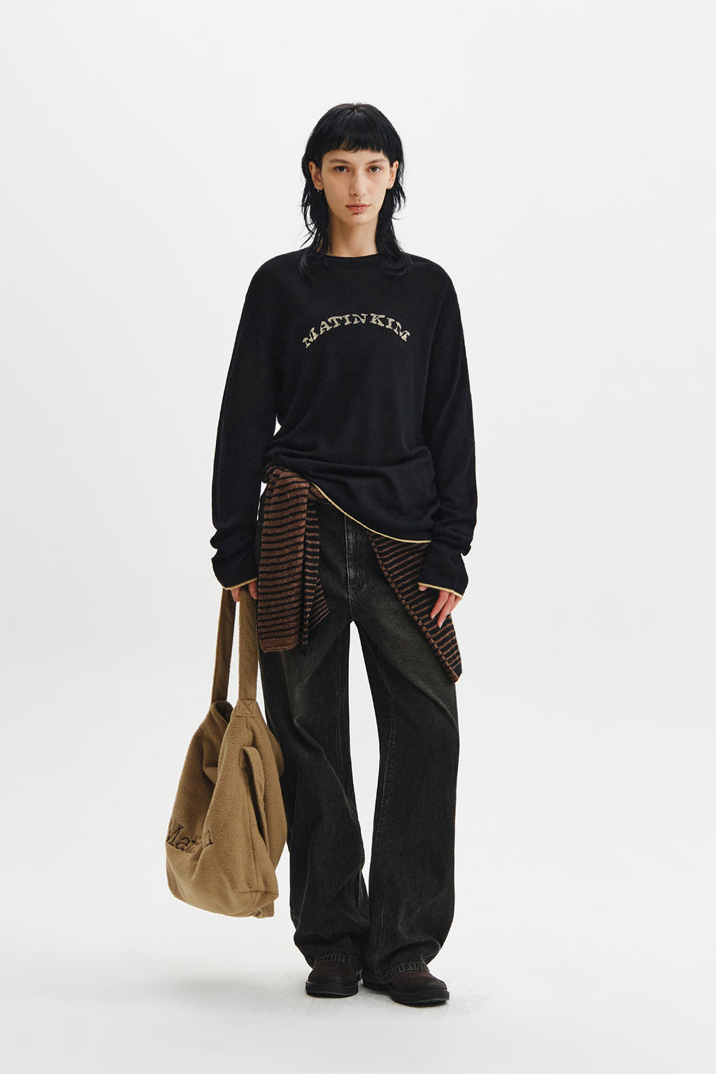Matin Kim - Matin Sleeve Graphic Sheer Knit Pullover (Black) product image 12 | TRAB K-Fashion Australia