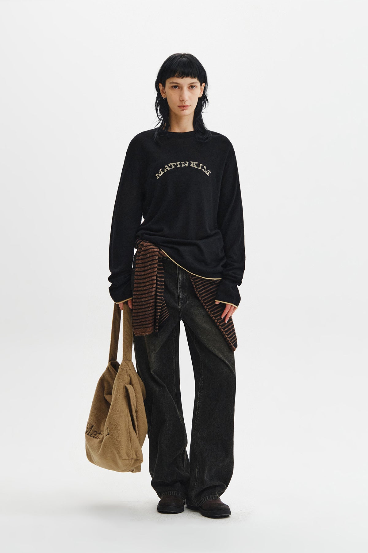 Matin Kim - Matin Sleeve Graphic Sheer Knit Pullover (Black) product image 12 | TRAB K-Fashion Australia