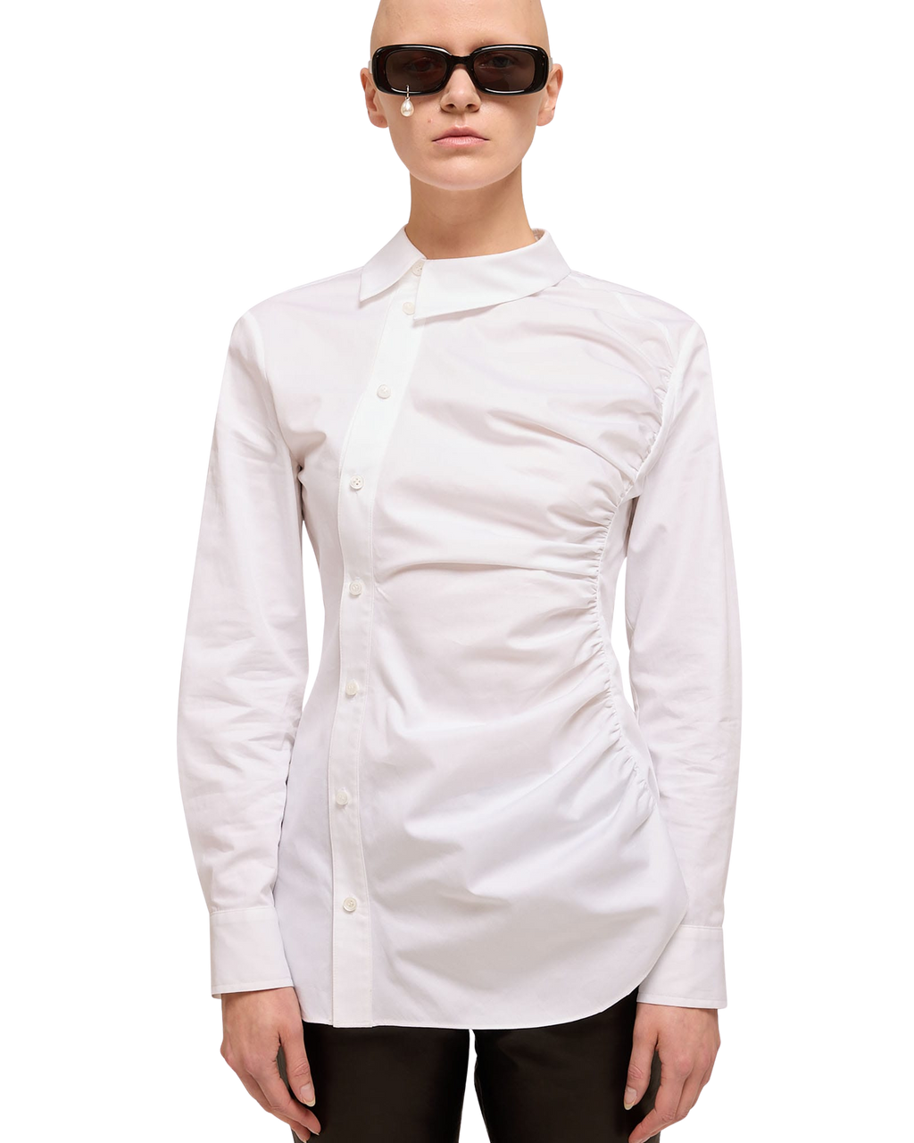 Kimhe Kim - Asymmetrical Shirring Shirt (White) product image 6 | TRAB K-Fashion Australia