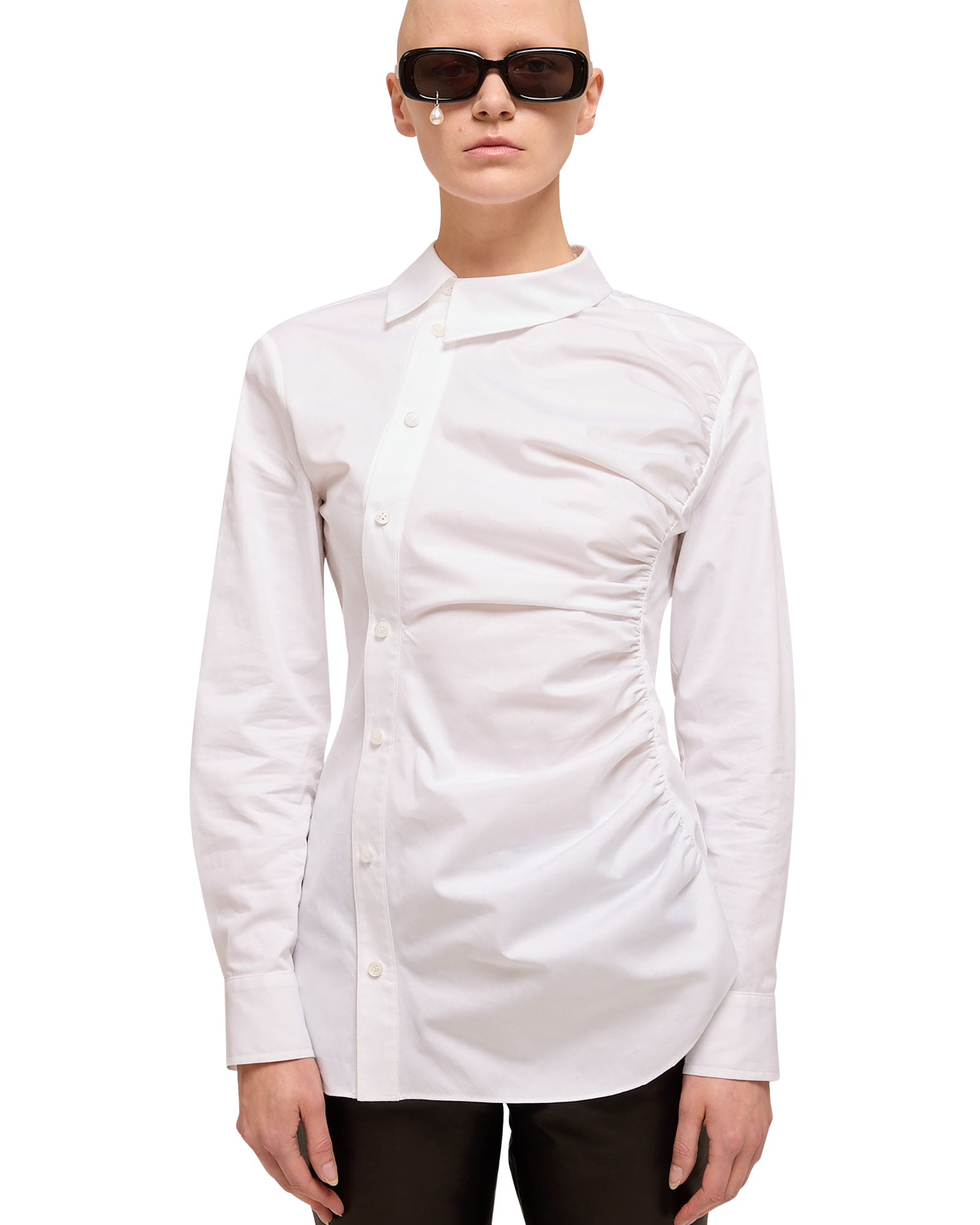 Kimhe Kim - Asymmetrical Shirring Shirt (White) product image 6 | TRAB K-Fashion Australia