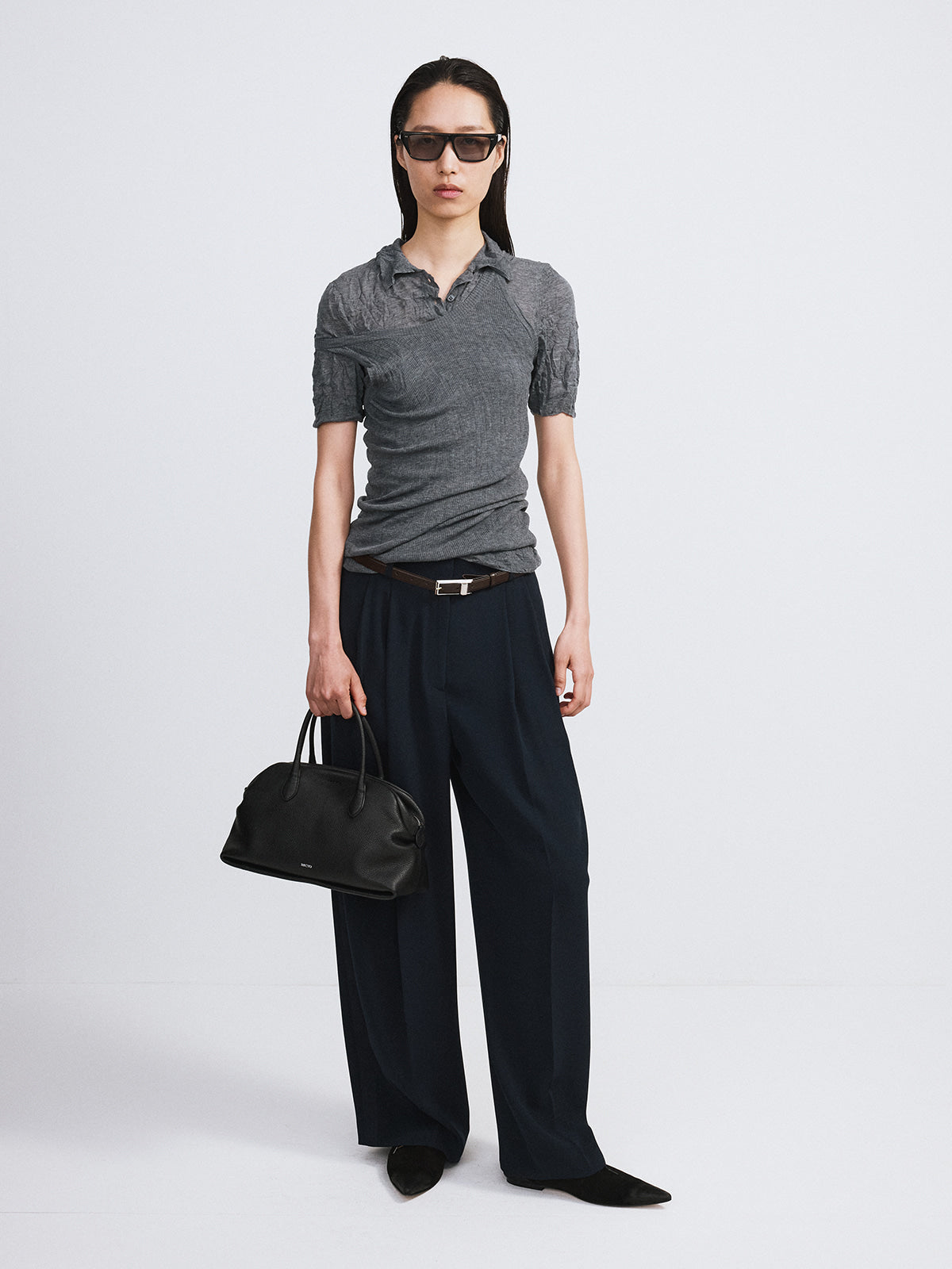 Recto - Crease Polo Knit Top (Cool Grey) product image 2 | TRAB K-Fashion Australia