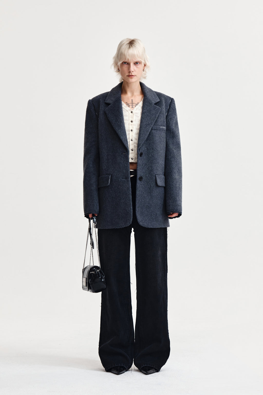 Matin Kim - Hairy Overfit Stitch Single Jacket (Grey) product image 6 | TRAB K-Fashion Australia