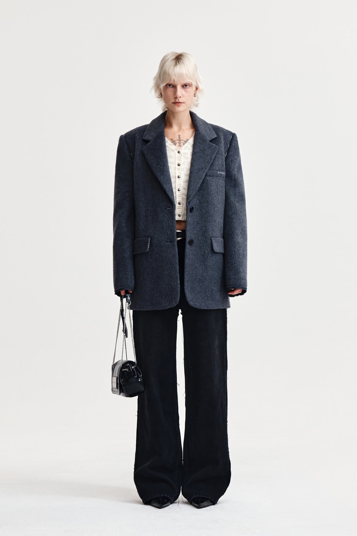 Matin Kim - Hairy Overfit Stitch Single Jacket (Grey) product image 6 | TRAB K-Fashion Australia