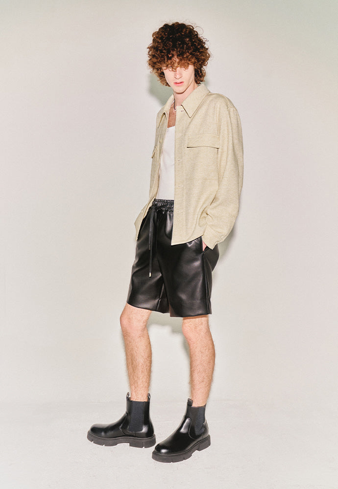 Tonywack - Wool And Lyocell Natural Tweed Shirt Jacket (Sage Beige) product image 3 | TRAB K-Fashion Australia