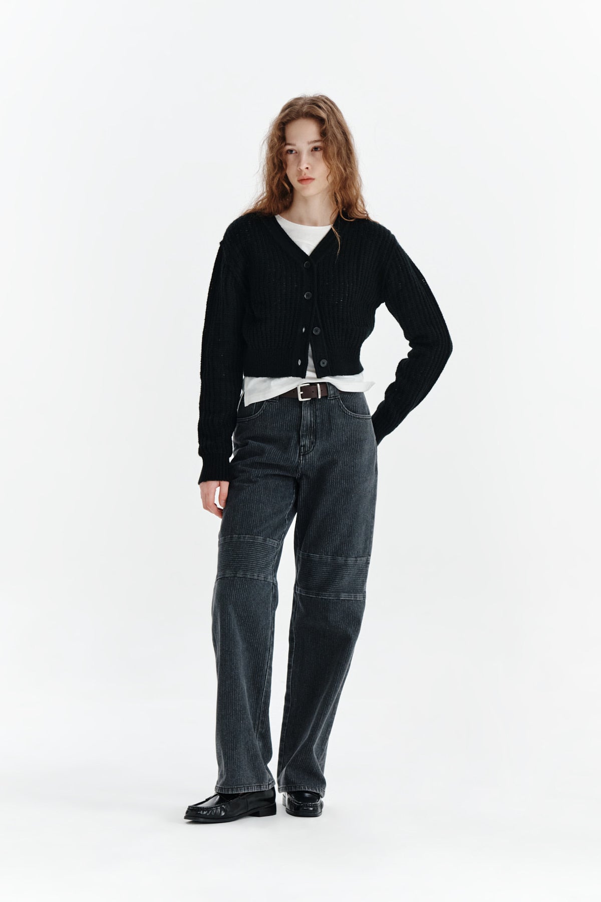 Matin Kim - Knee Point Stripe Denim Pants (Grey) product image 8 | TRAB K-Fashion Australia