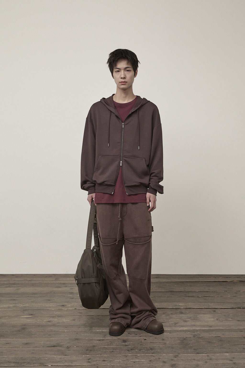 Matin Kim - Back Logo Glitter Hoody Zip Up (Brown) product image 9 | TRAB K-Fashion Australia