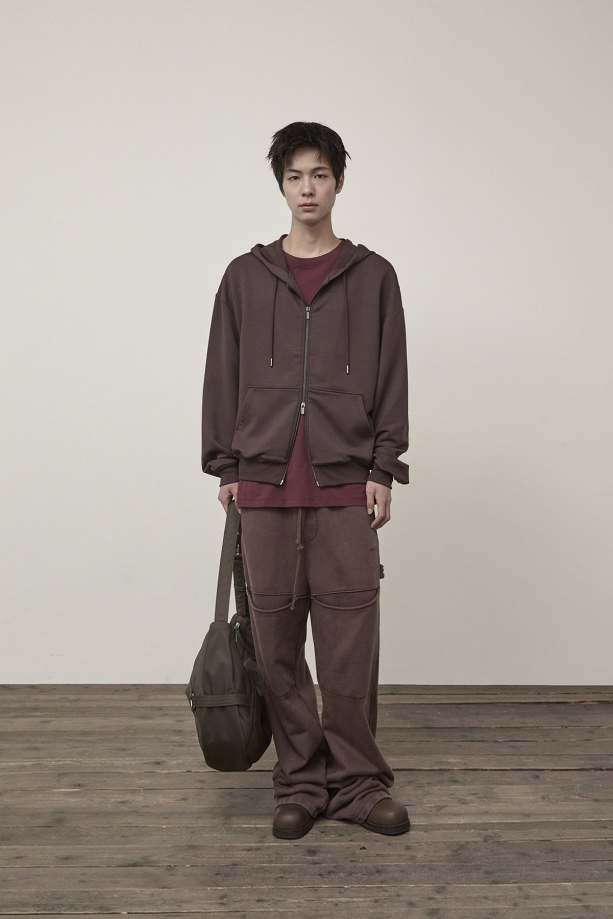 Matin Kim - Back Logo Glitter Hoody Zip Up (Brown) product image 9 | TRAB K-Fashion Australia