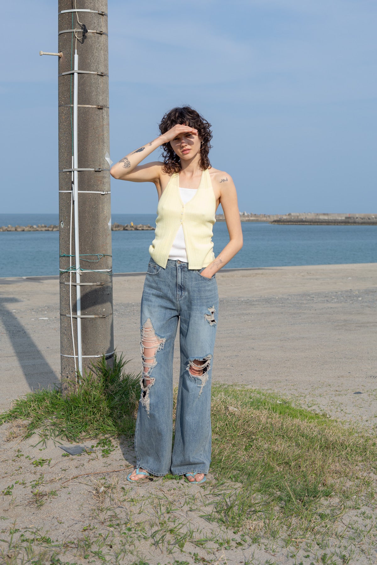 Matin Kim - Layered Button Halter Neck Top (Light Yellow) product image 12 | TRAB K-Fashion Australia