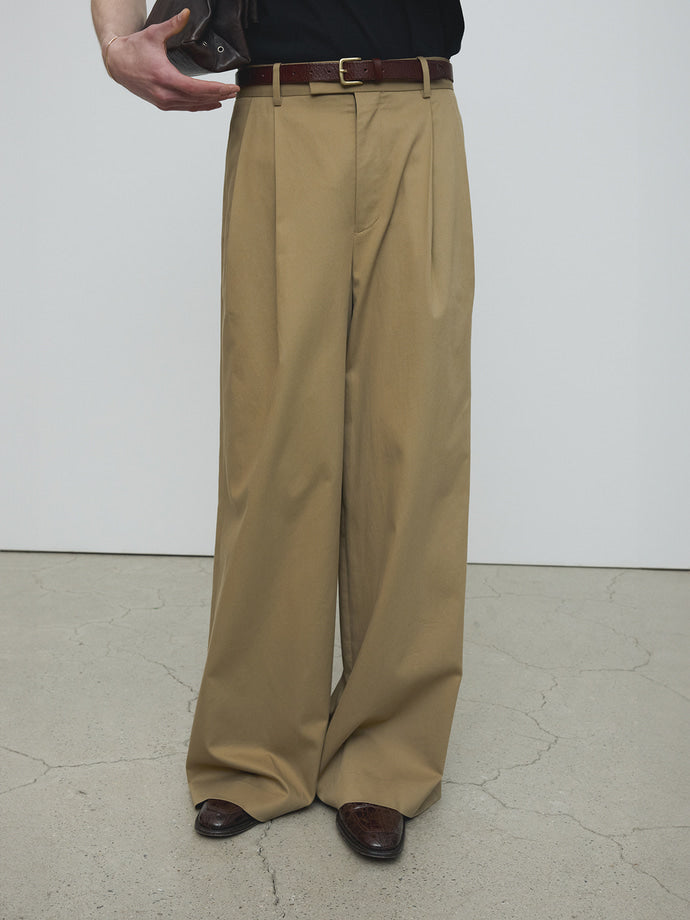 Tonywack - Cotton Tencel Double-Pleats Wide Pants (Khaki Beige) product image 3 | TRAB K-Fashion Australia