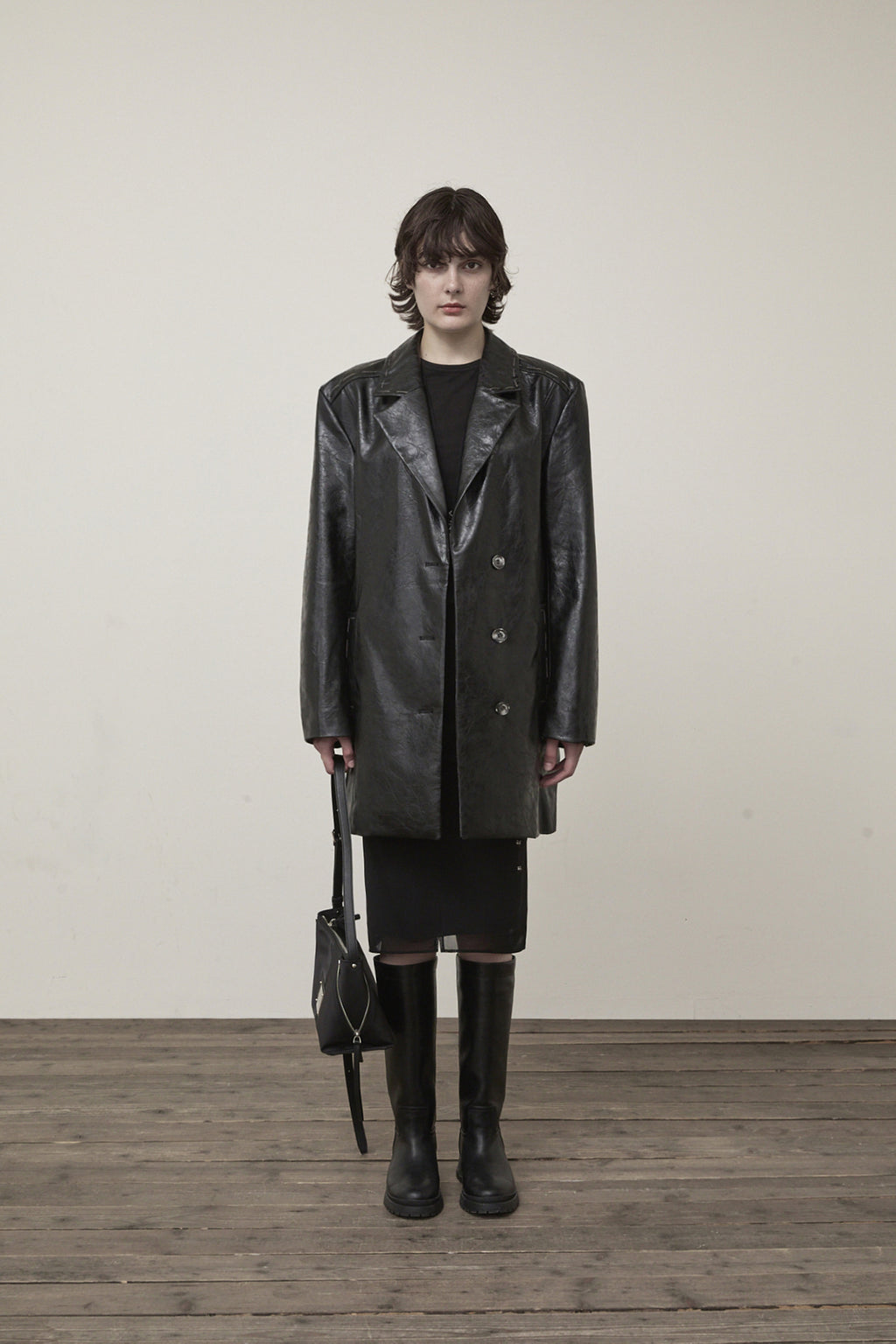 Matin Kim - Faux Leather Half Double Jacket (Black) product image 10 | TRAB K-Fashion Australia