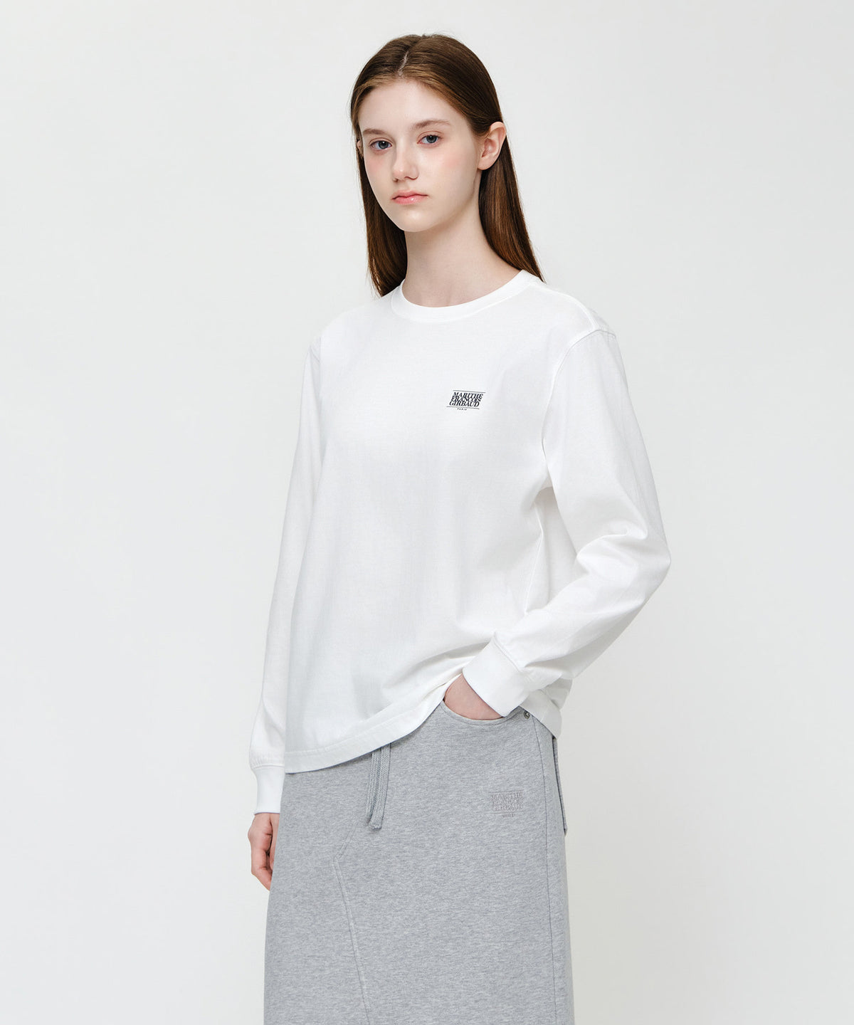Marithe & Francois Girbaud - Small Classic Logo Long Sleeve Tee (White) product image 2 | TRAB K-Fashion Australia