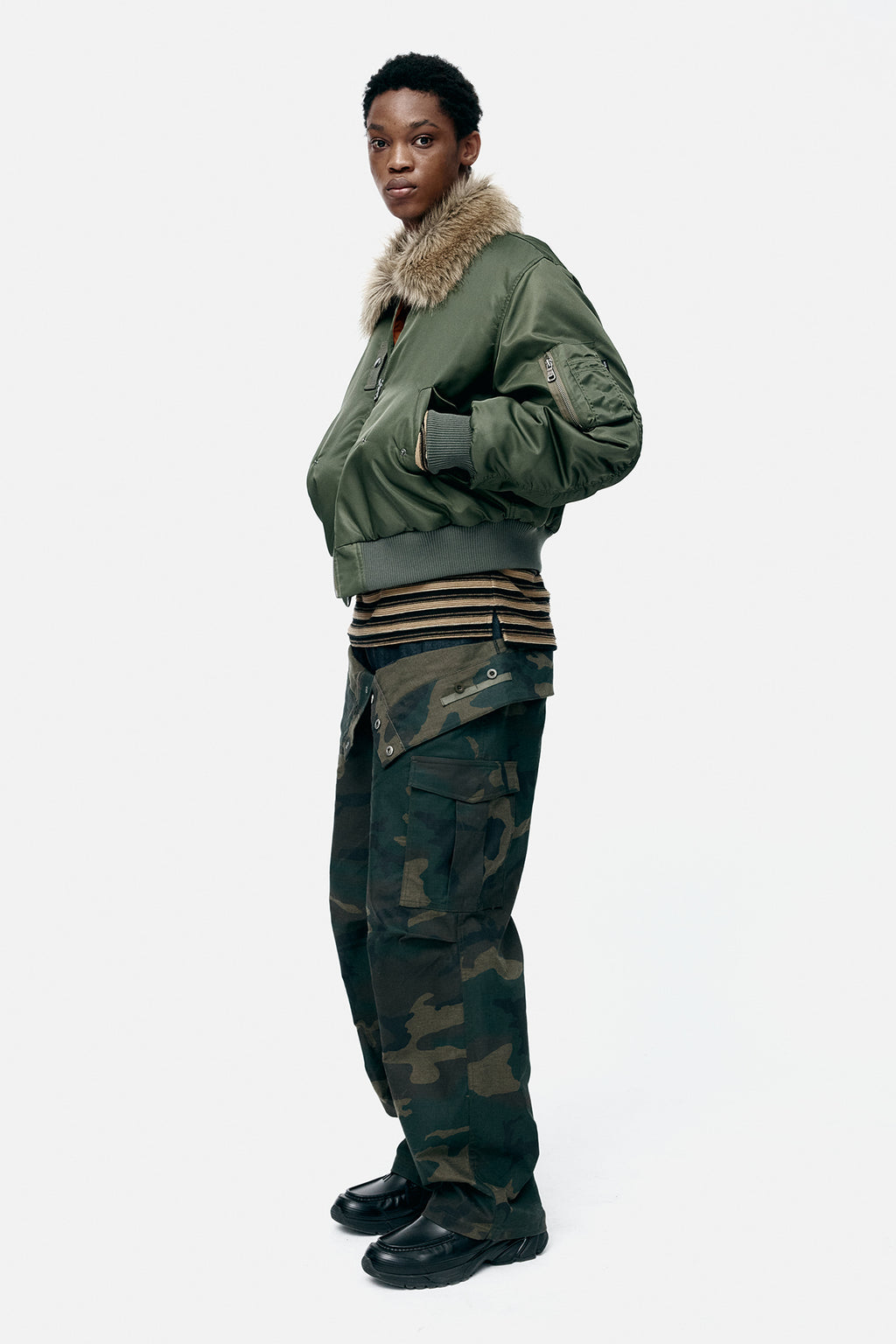 Andersson Bell - Unisex Camouflage Double Waist Work Wide-Leg Jeans (Navy/Green) product image 8 | TRAB K-Fashion Australia