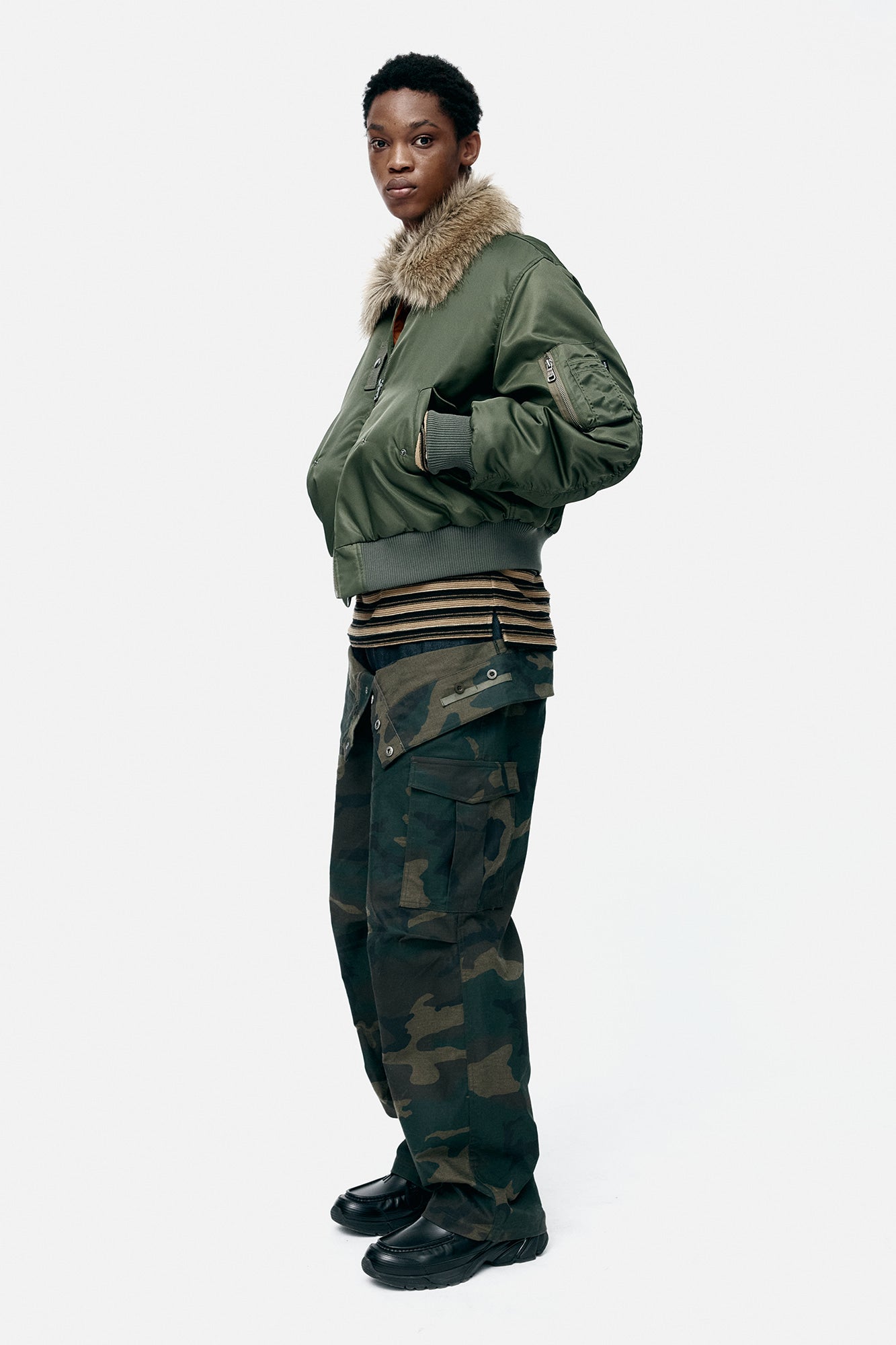 Andersson Bell - Unisex Camouflage Double Waist Work Wide-Leg Jeans (Navy/Green) product image 8 | TRAB K-Fashion Australia