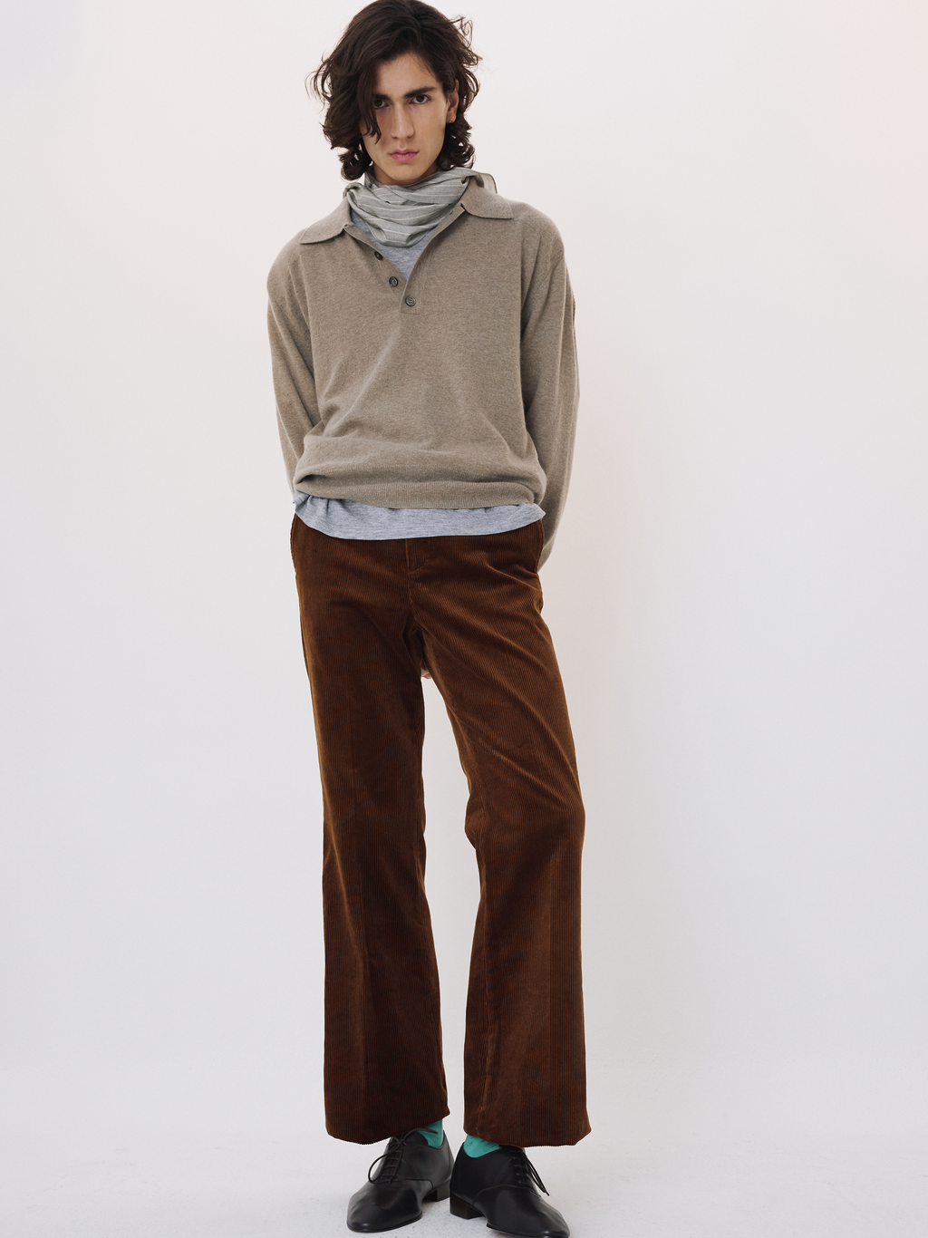 Recto - Double Shoulder Polo Knit Top (Greyish Khaki) product image 2 | TRAB K-Fashion Australia