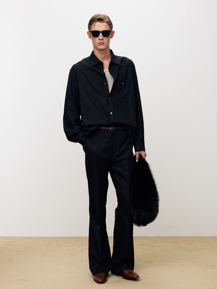 Tonywack - Wool Striped Relaxed Shirt (Navy Pinstripe) product image 4 | TRAB K-Fashion Australia