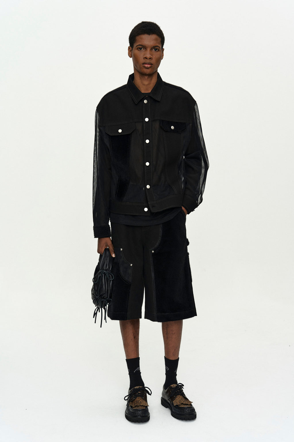 Andersson Bell - Faux Pony Patchwork Carpenter Shorts (Black) product image 10 | TRAB K-Fashion Australia