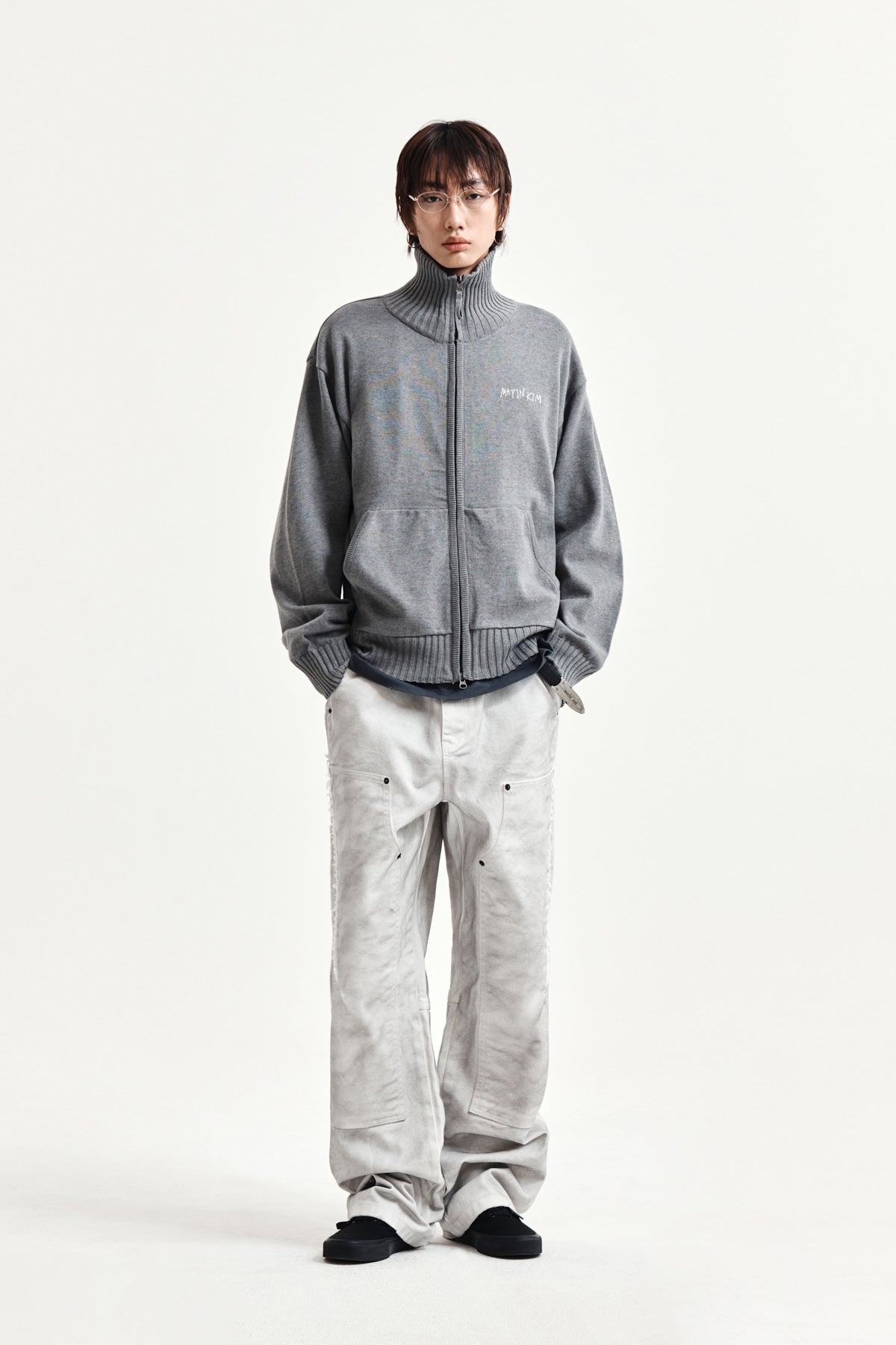 Matin Kim - High Neck Embroidered Logo Zip Up (Grey) product image 9 | TRAB K-Fashion Australia