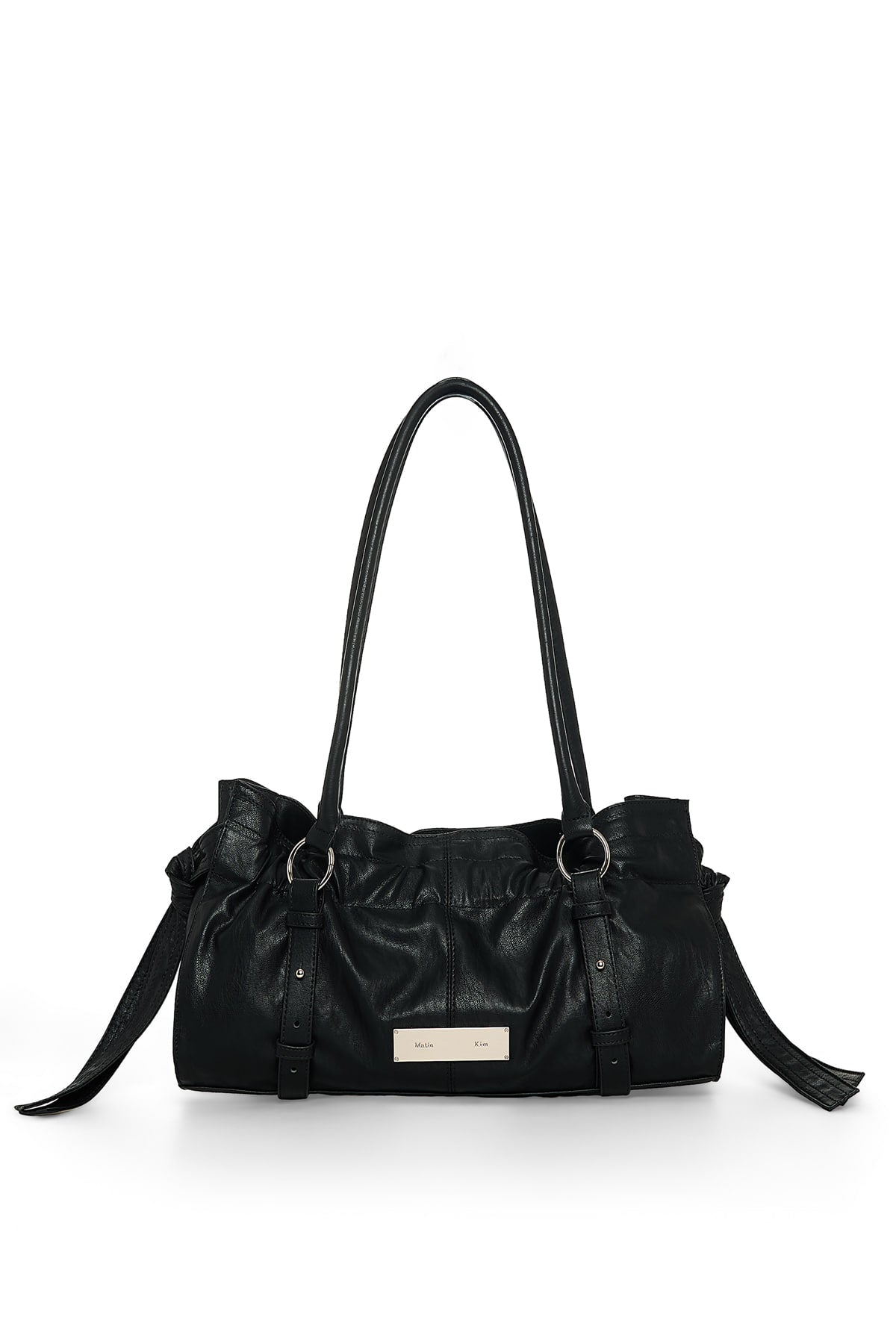 Matin Kim - Shirring Tie Buckle Shoulder Bag (Black) product image 1 | TRAB K-Fashion Australia