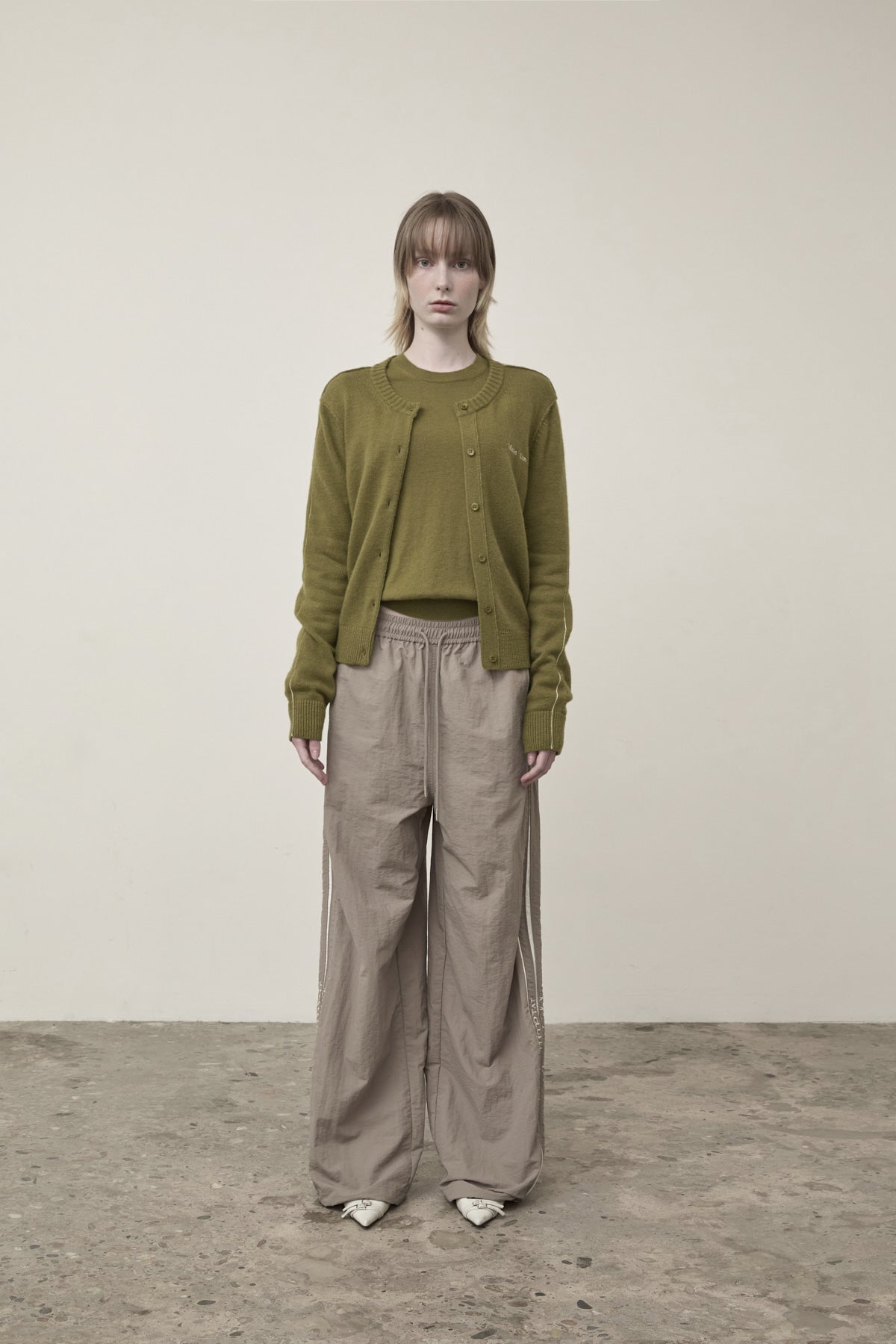 Matin Kim - Cashmere Blended Round Knit Cardigan (Olive) product image 8 | TRAB K-Fashion Australia
