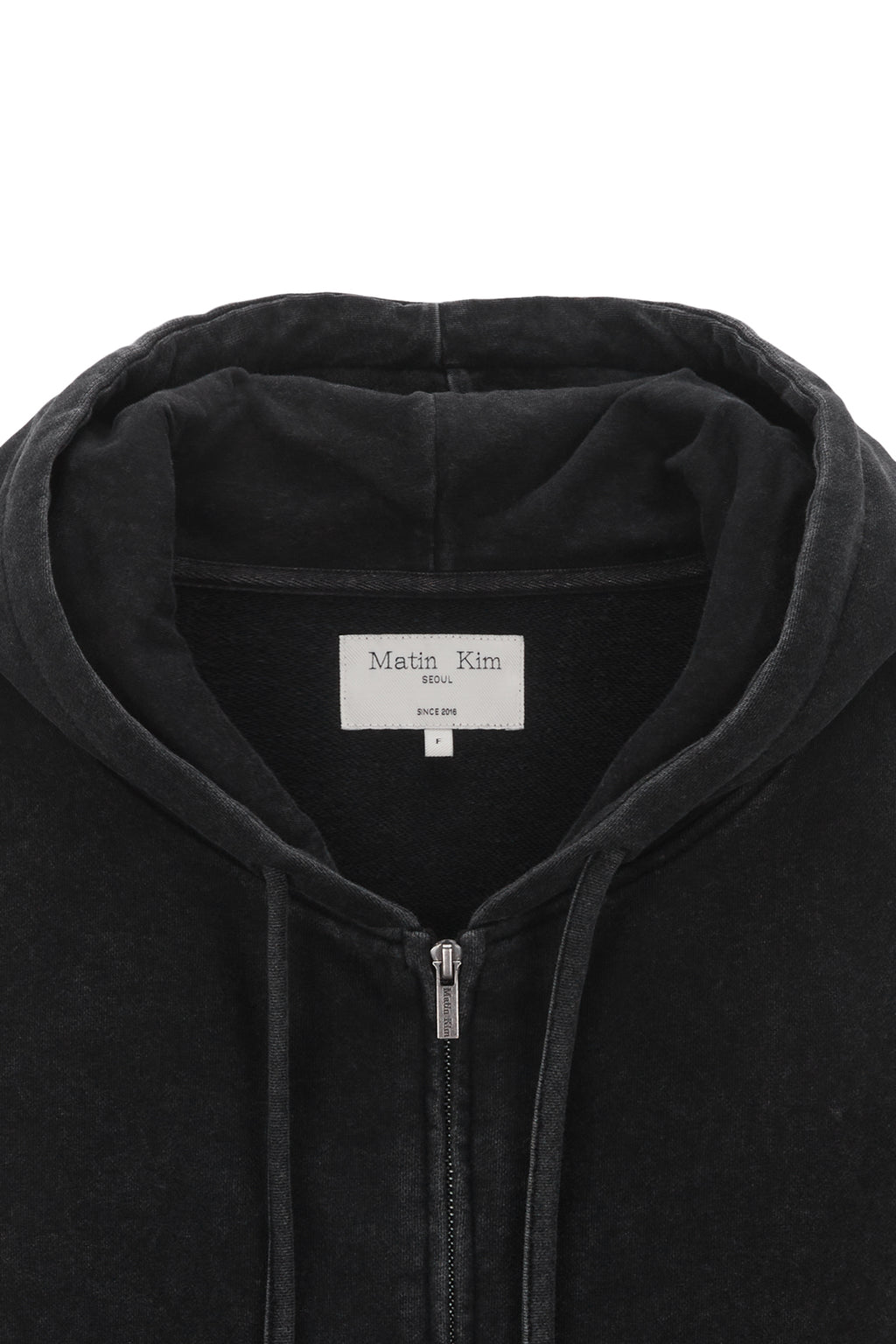 Matin Kim - Pigment Dying Logo Hoody Zip Up (Black) product image 3 | TRAB K-Fashion Australia