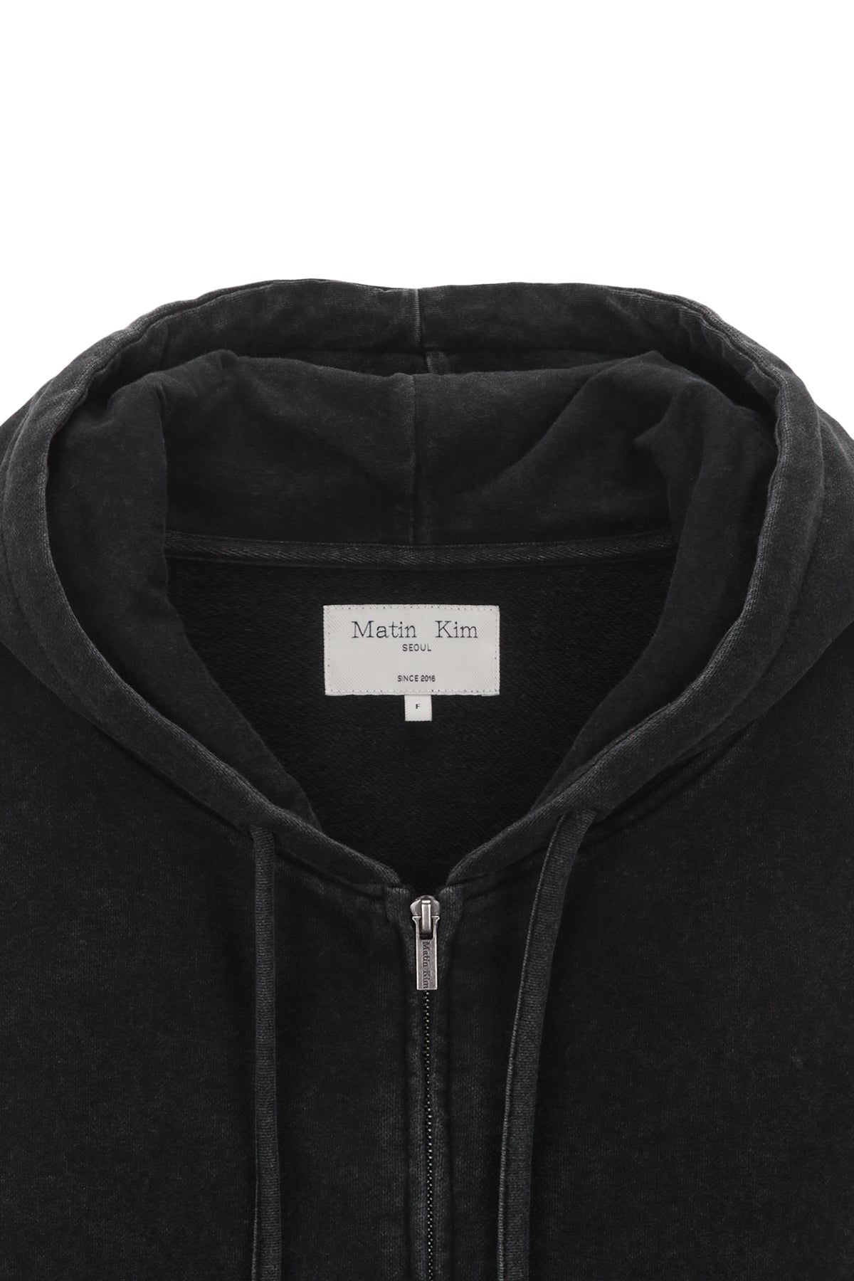 Matin Kim - Pigment Dying Logo Hoody Zip Up (Black) product image 3 | TRAB K-Fashion Australia
