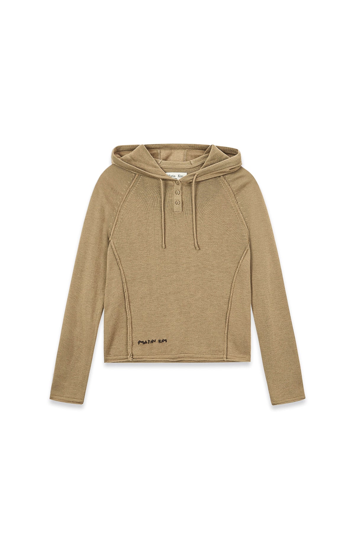 Matin Kim - Button Hoody Raglan Knit Top (Khaki) product image 1 | TRAB K-Fashion Australia